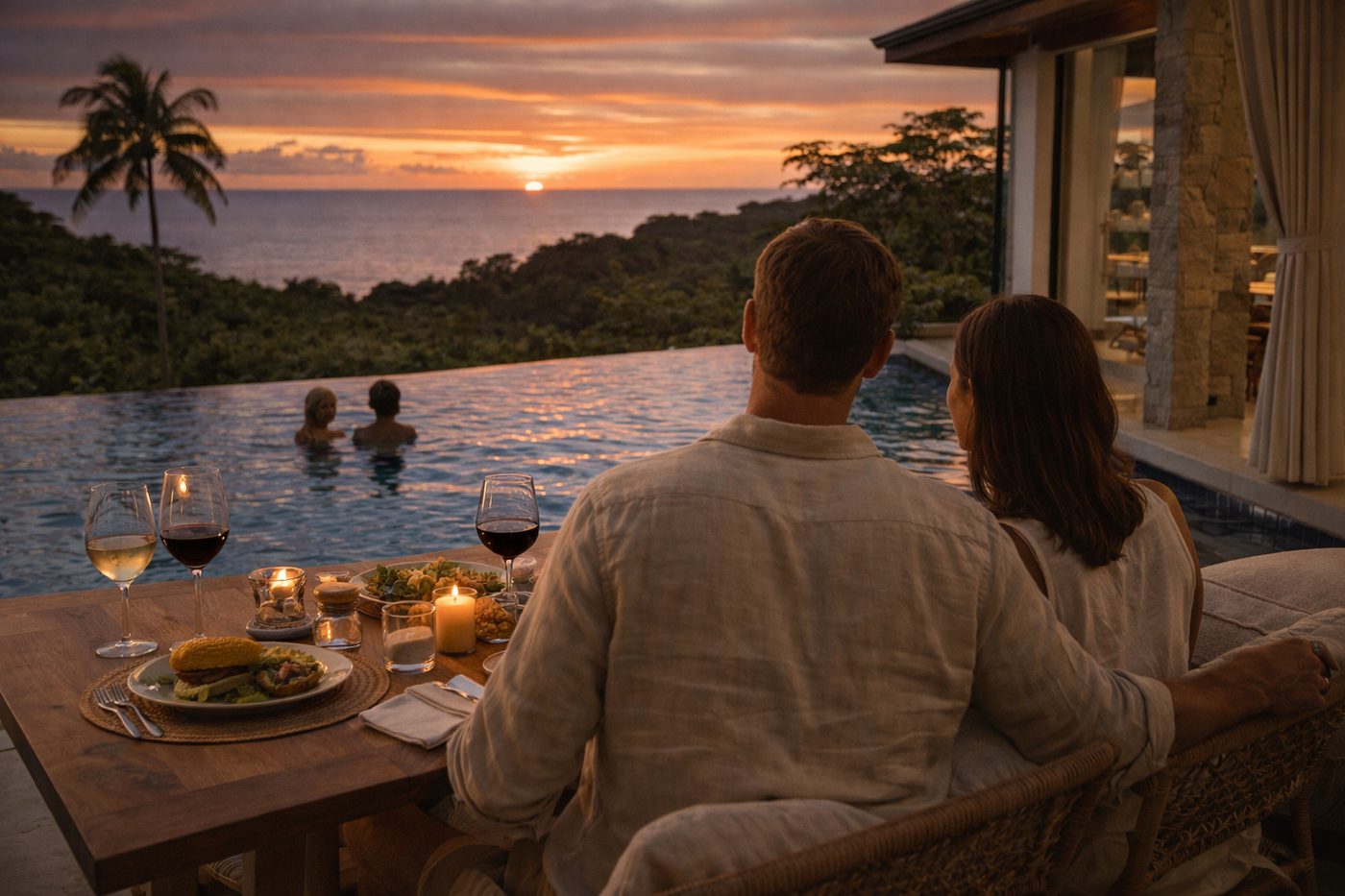 Romantic dinner at infinity pool Costa Rica